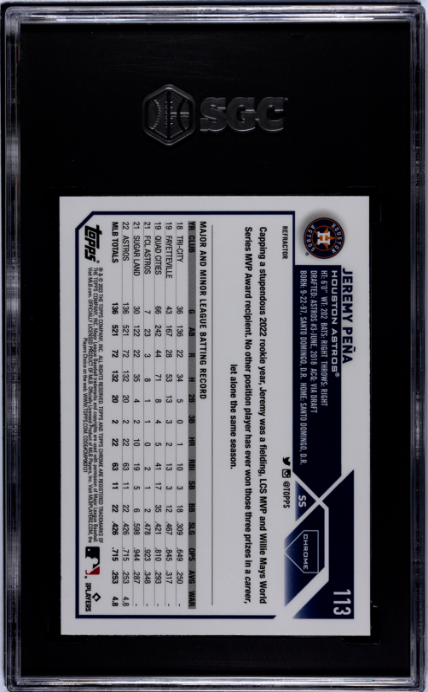 2023 Topps Chrome #113 Jeremy Pena Refractor SGC 10 — Back