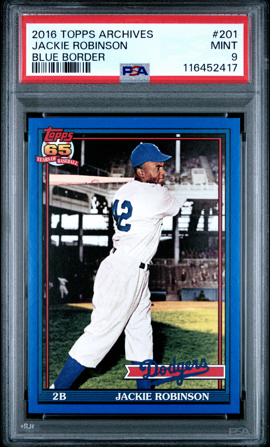 2016 Topps Archives #201 Jackie Robinson Blue Border PSA 9 — Front