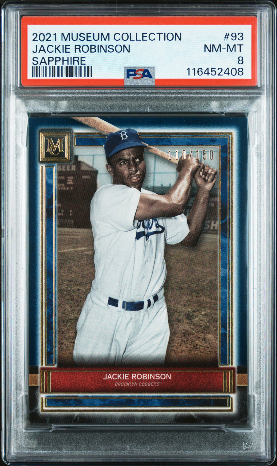 2021 Topps Museum Collection #93 Jackie Robinson Sapphire PSA 8 — Front