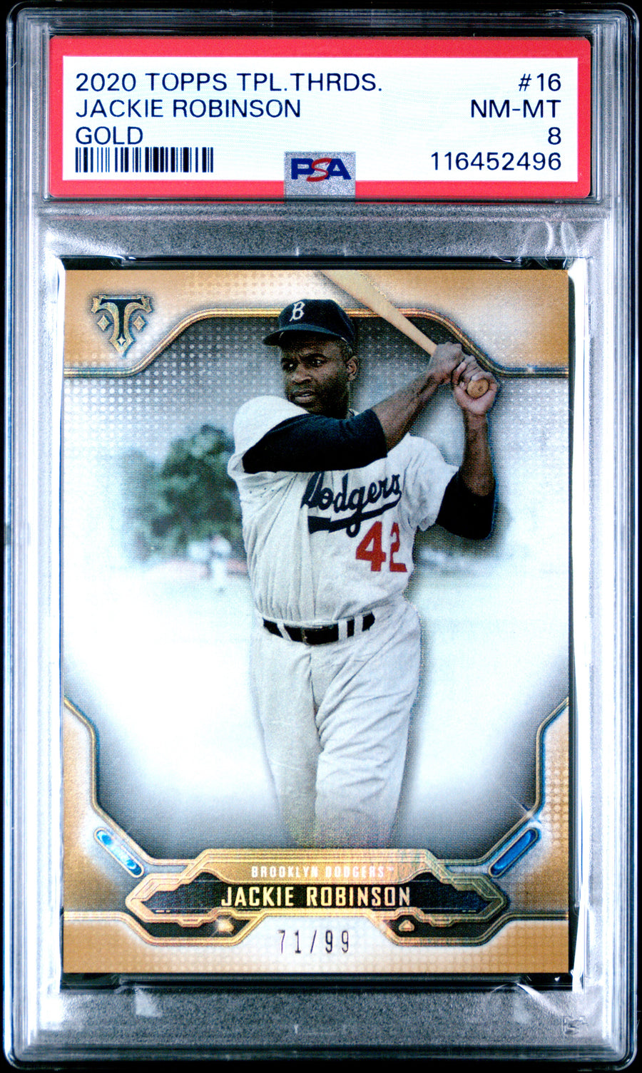 2020 Topps Triple Threads #16 Jackie Robinson Gold PSA 8 — Front