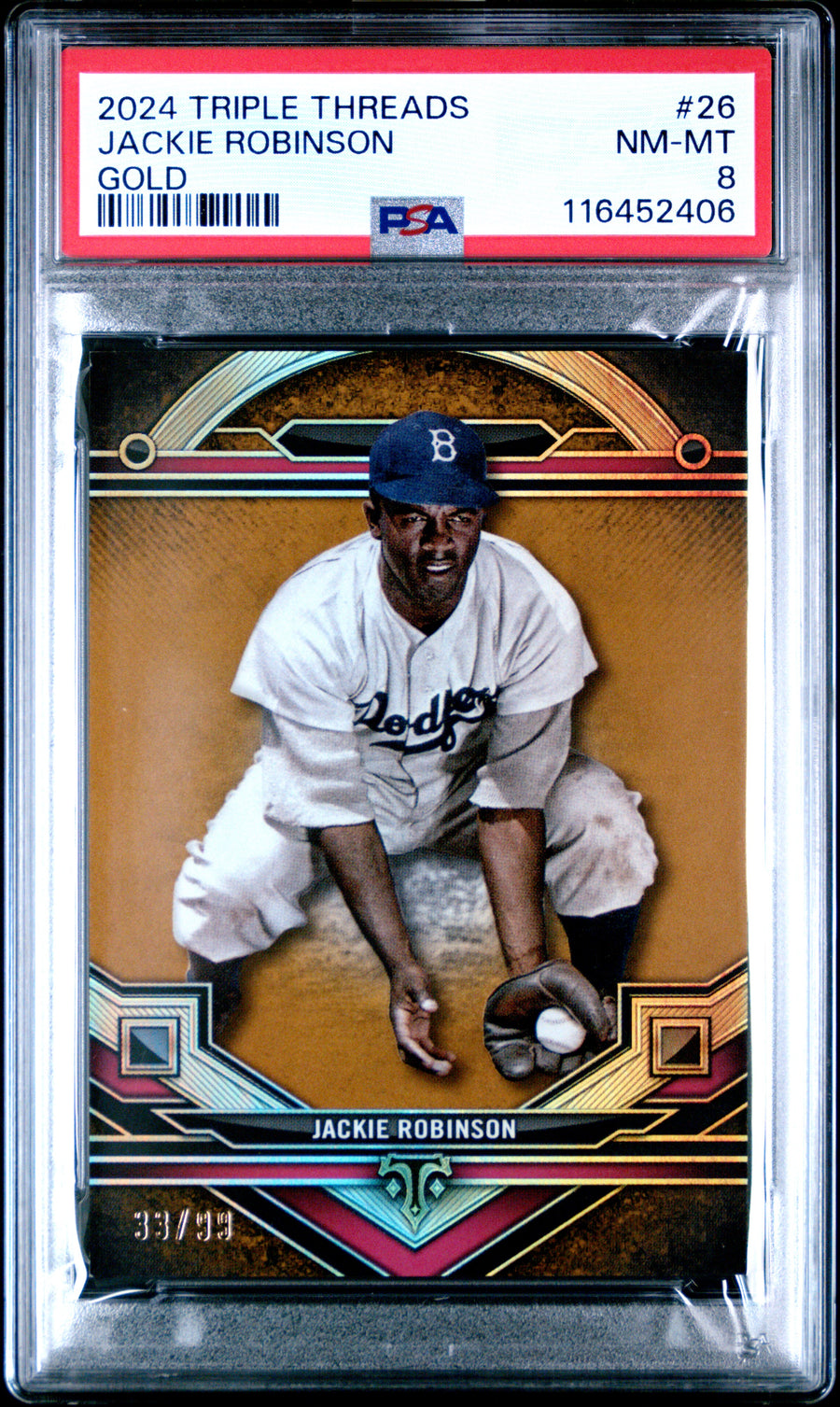 2024 Topps Triple Threads #26 Jackie Robinson Gold PSA 8 — Front