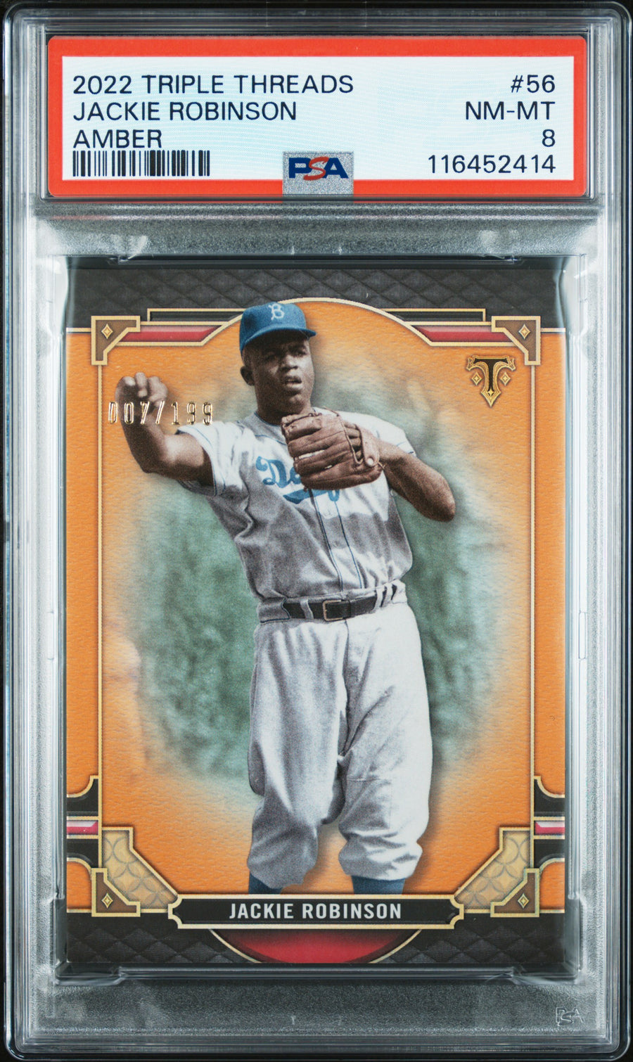 2022 Topps Triple Threads #56 Jackie Robinson Amber PSA 8 — Front