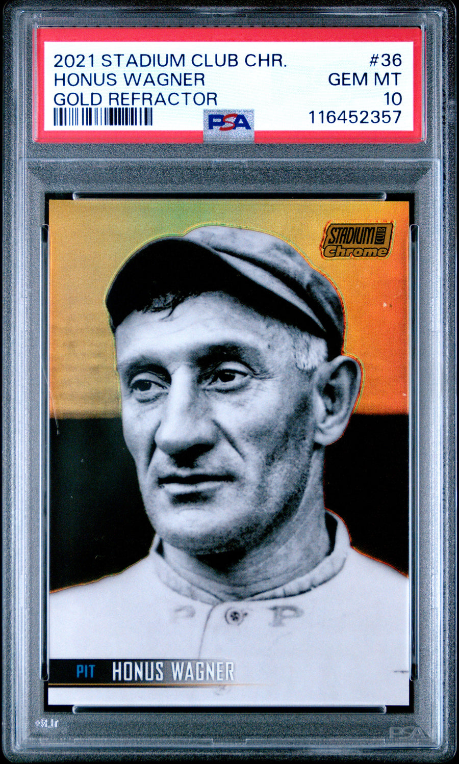 2021 Topps Stadium Club Chrome #36 Honus Wagner Gold Refractor PSA 10 — Front