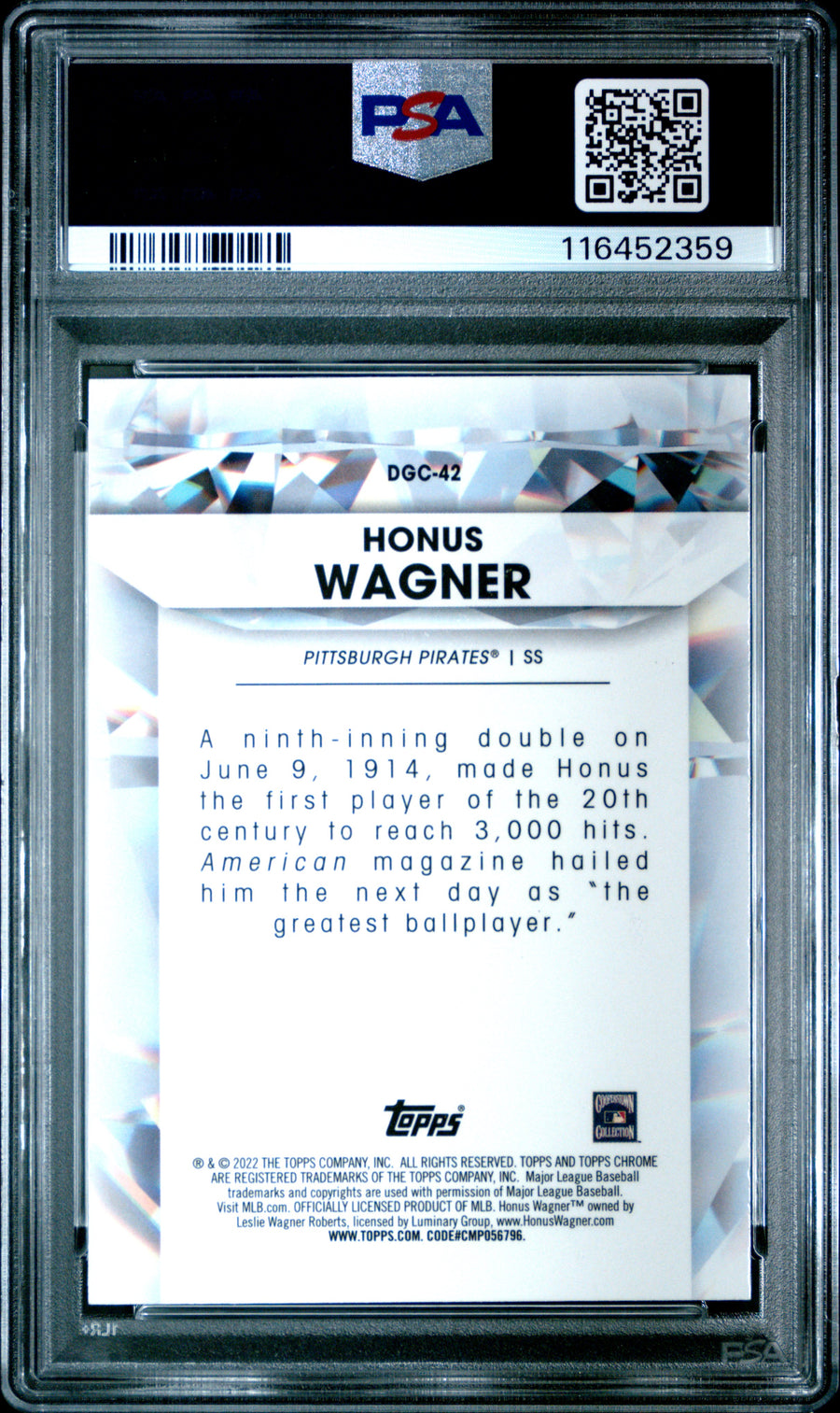 2022 Topps Chrome Update #DGC42 Honus Wagner Diamond Greats PSA 10 — Back