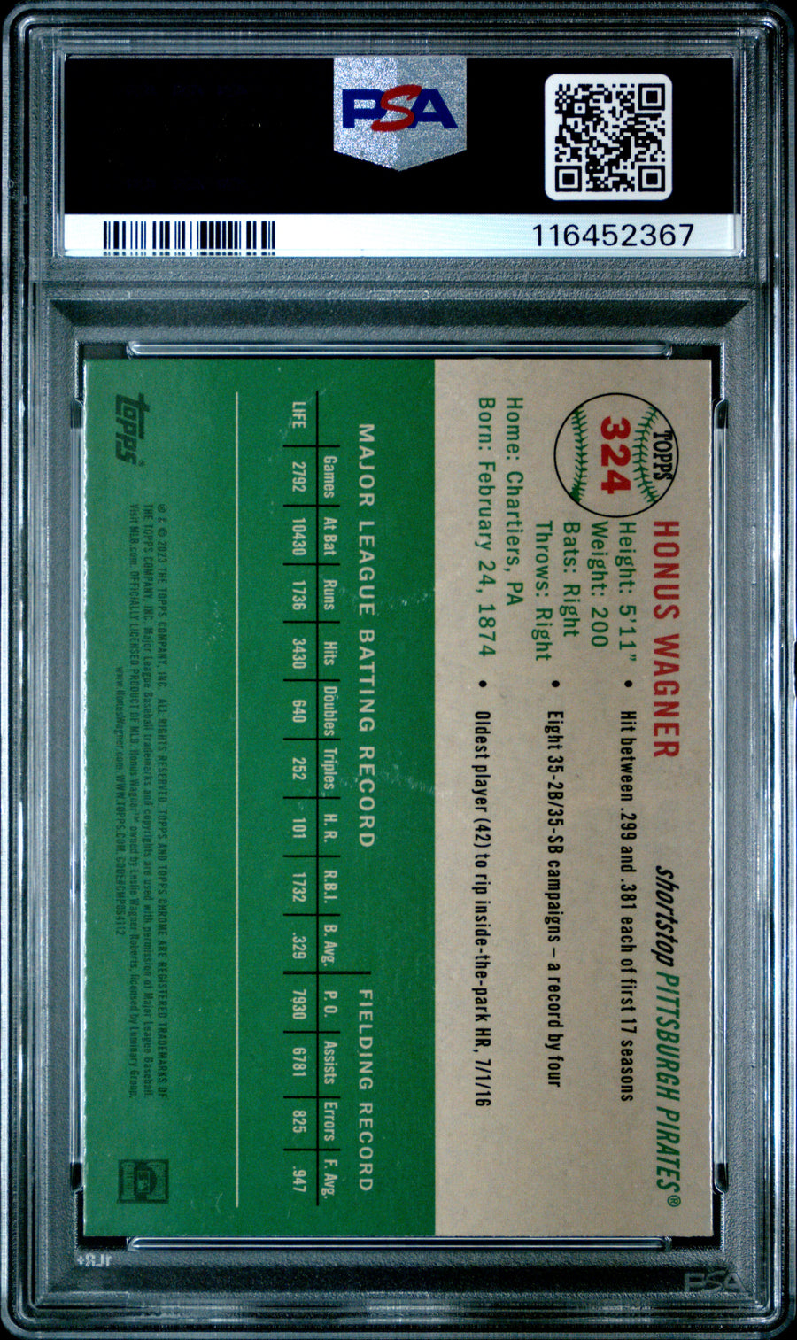 2023 Topps Chrome Platinum Anniversary #324 Honus Wagner X-Fractor PSA 10 — Back