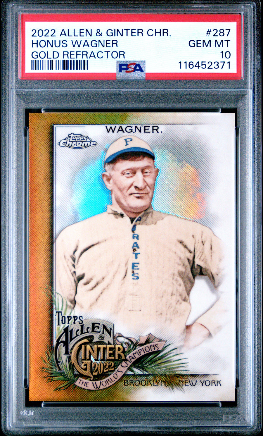 2022 Topps Allen & Ginter Chrome #287 Honus Wagner Gold Refractor PSA 10 — Front