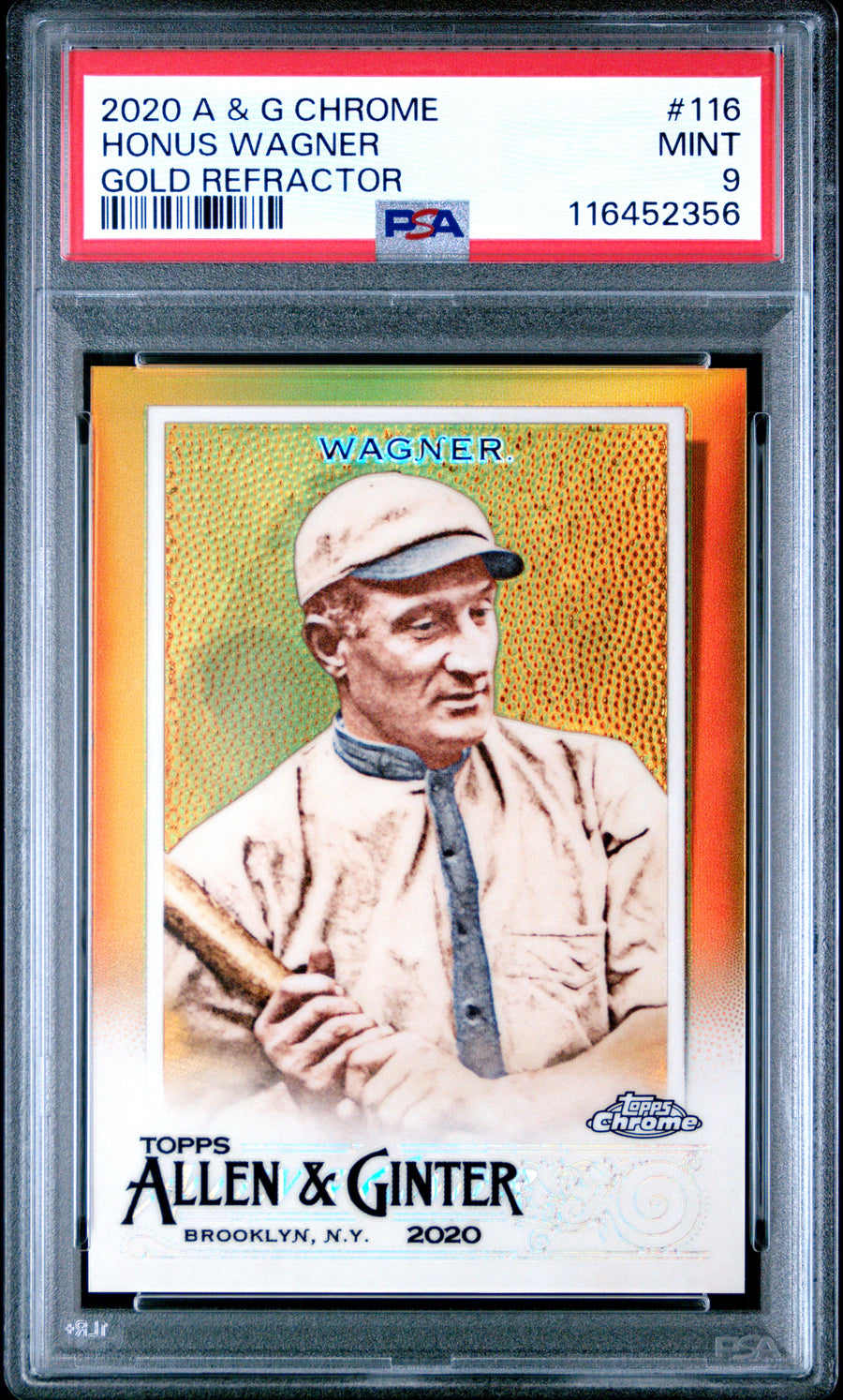 2020 Topps Allen & Ginter Chrome #116 Honus Wagner Gold Refractor PSA 9 — Front