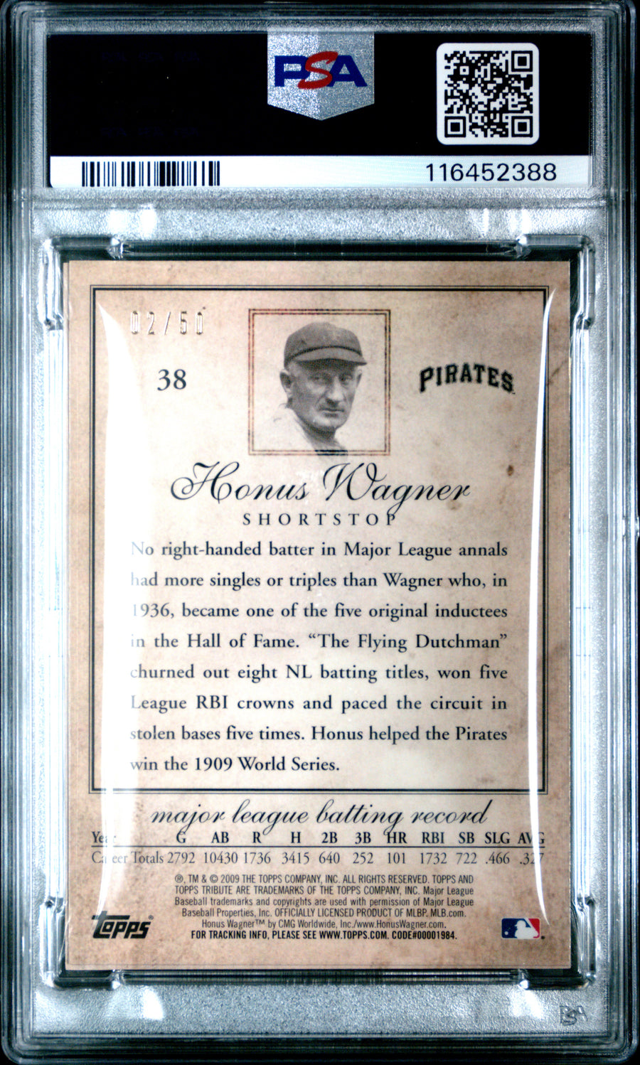 2009 Topps Tribute #38 Honus Wagner Gold PSA 8 — Back