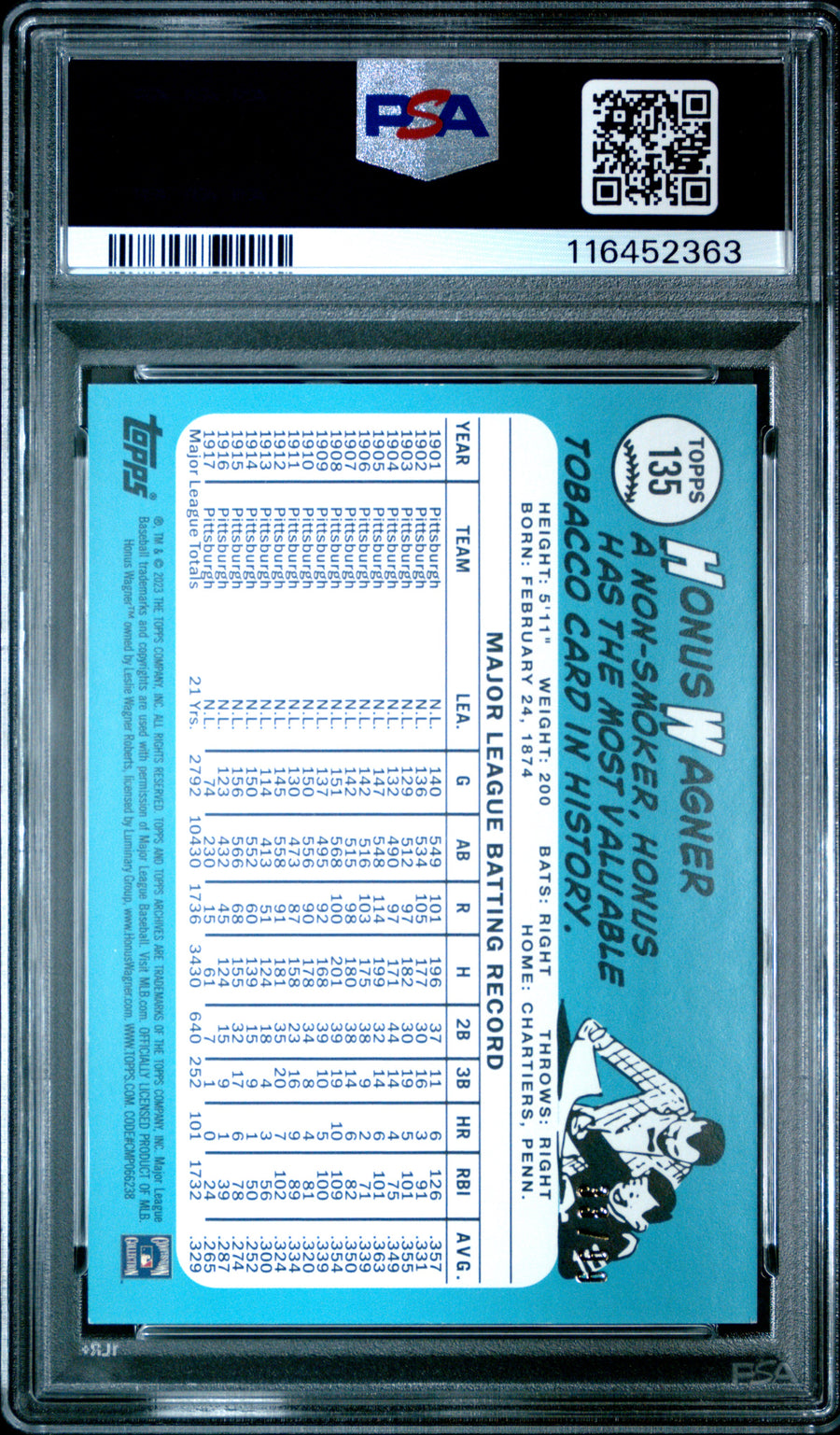 2023 Topps Archives #135 Honus Wagner Green Foil PSA 8 — Back