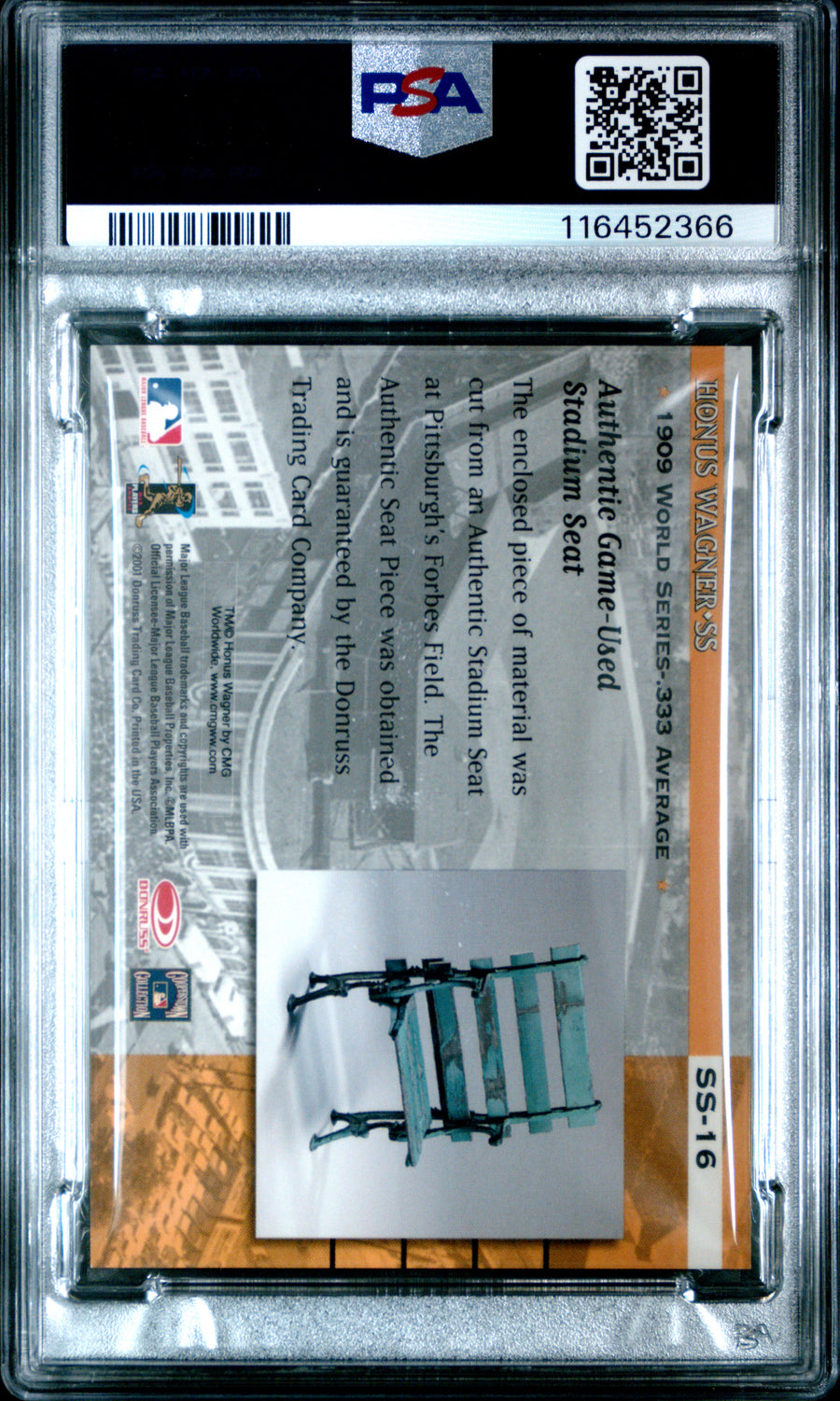 2001 Donruss Classics Stadium Stars #SS-16Honus Wagner Stadium Seat PSA 7 — Back