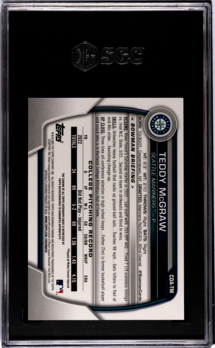 2023 Bowman Draft #CDA-TM Teddy Mcgraw Chrome Prospect SGC 10-10 — Back