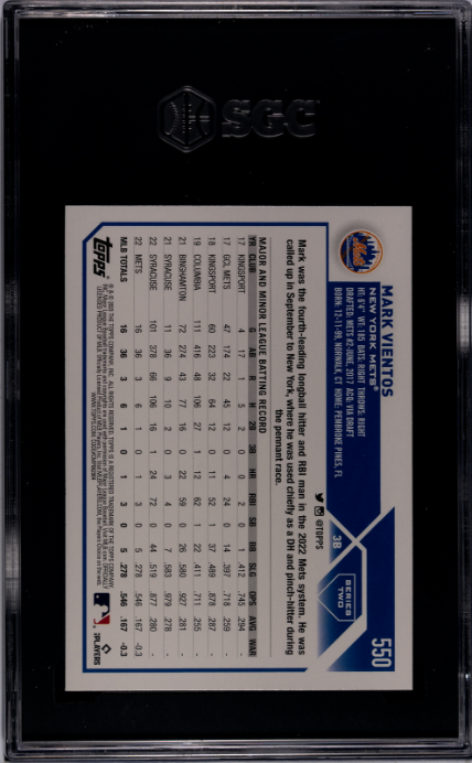 2023 Topps #550 Mark Vientos Gold Rainbow Foil RC SGC 10 — Back