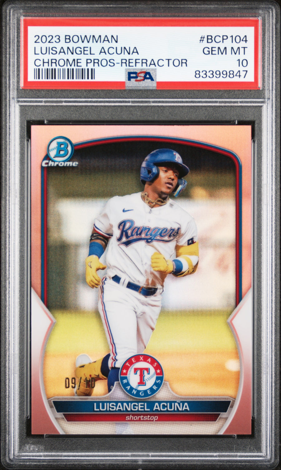 2023 Bowman Chrome Prospects #BCP104 Luisangel Acuna Refractor PSA 10 09/10 — Front