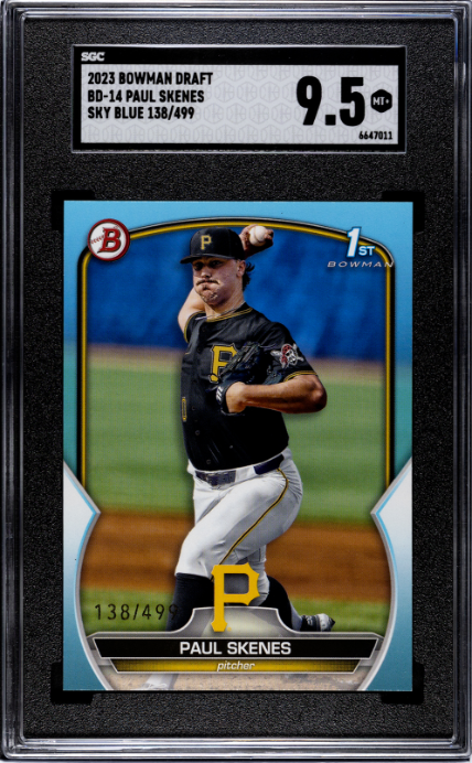 2023 Bowman Draft #BD-14 Paul Skenes Sky Blue SGC 9.5 138/499 — Front