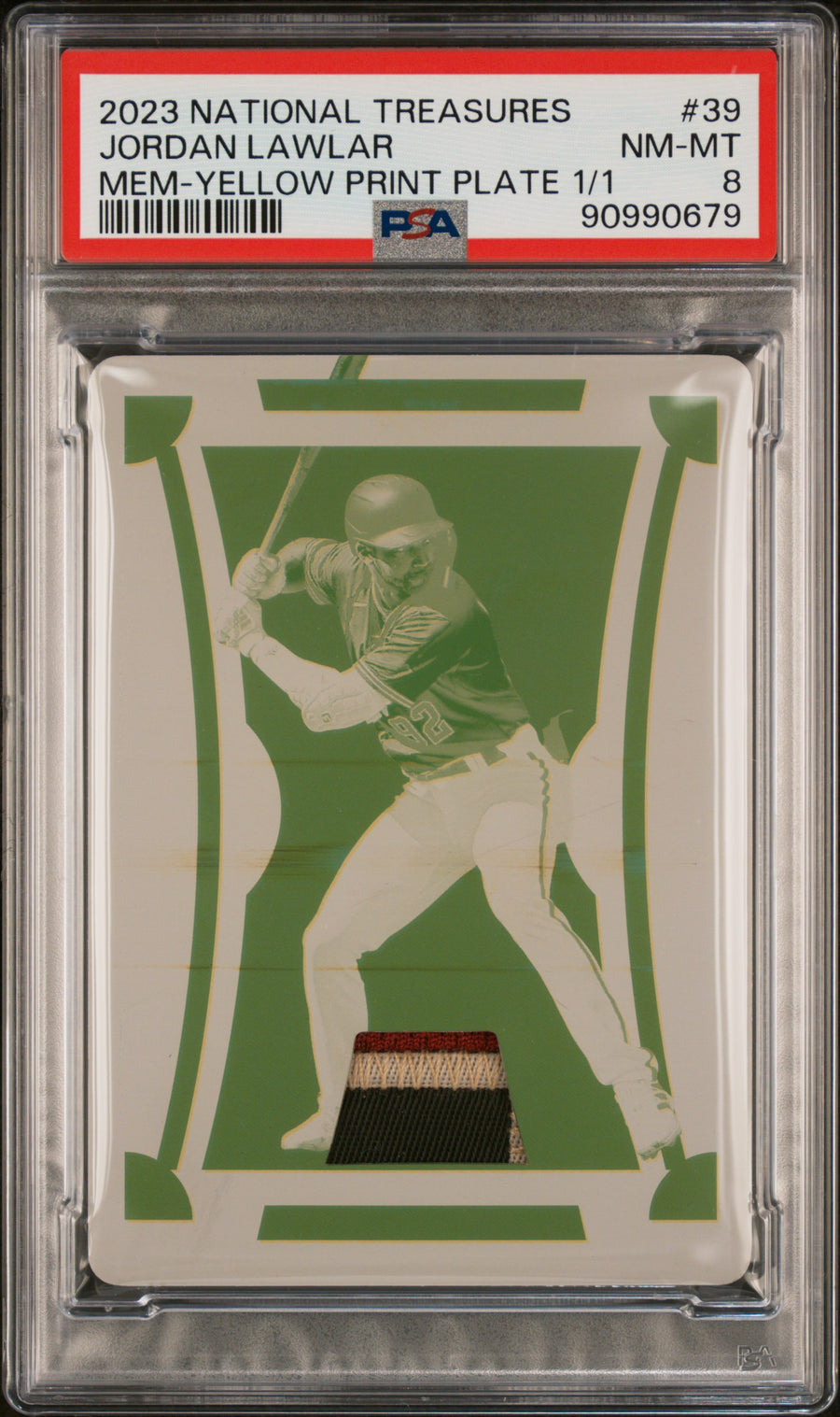 2023 Panini National Treasures #39 Jordan Lawlar Memory Yellow Print Plate 1/1 PSA 8 — Front