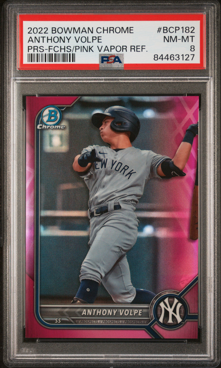 2022 Bowman Chrome Prospects #BCP182 Anthony Volpe FCHS/Pink Vapor Ref. PSA 8 — Front