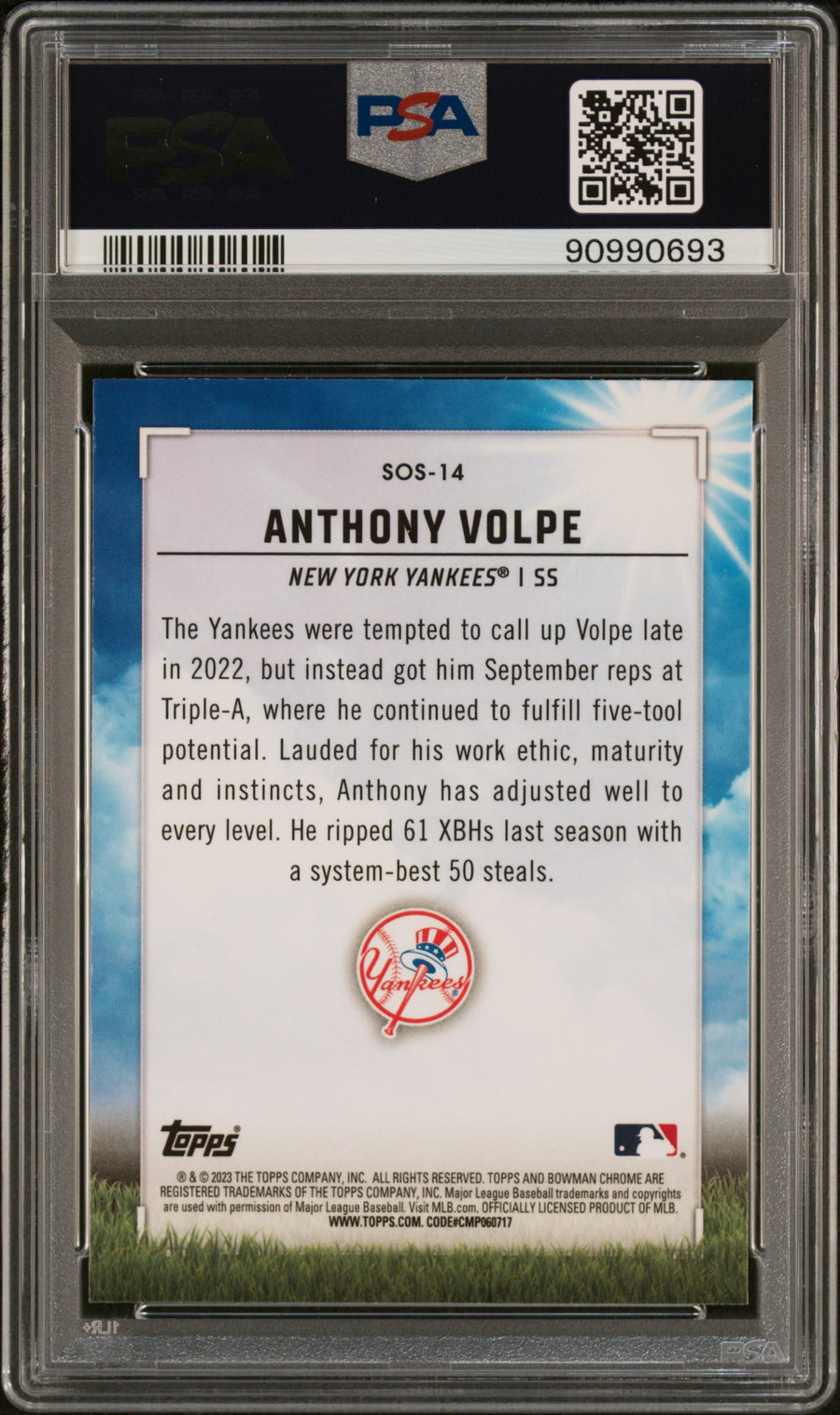 2023 Bowman Sights On September #SOS14 Anthony Volpe PSA 10 — Back