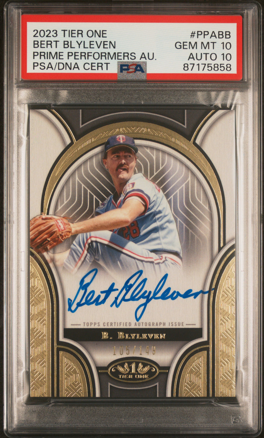 2023 Topps Tier One Prime Performers Autographs #PPABB Bert Blyleven 105/149 PSA 10-10 — Front