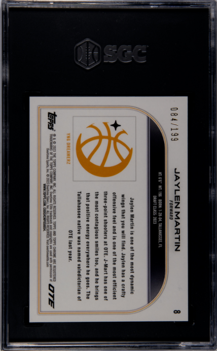 2022-23 Topps Chrome Overtime Elite #8 Jaylen Martin 084/199 Aqua/Green Refractor SGC 7 — Back