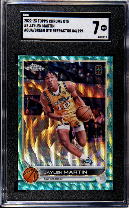 2022-23 Topps Chrome Overtime Elite #8 Jaylen Martin 084/199 Aqua/Green Refractor SGC 7 — Front