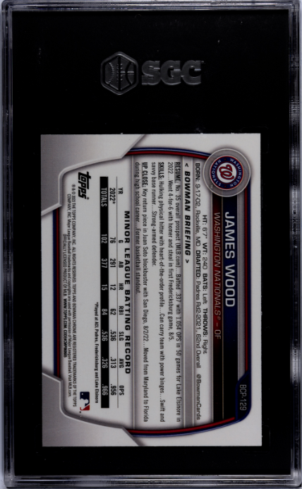 2023 Bowman Chrome Prospect #BCP-129 James Wood SGC 9.5 — Back