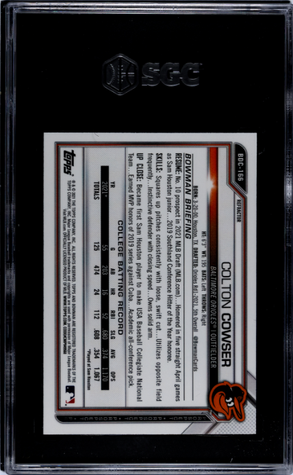 2021 Bowman Chrome Draft #BDC-166 Colton Cowser Refractor SGC 8.5 — Back