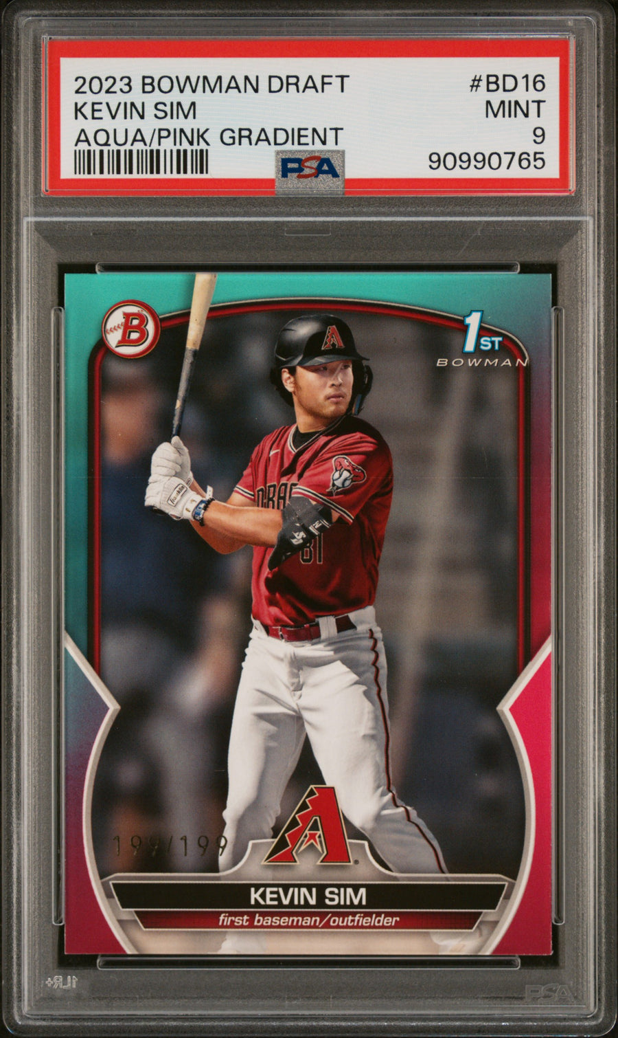 2023 Bowman Draft #BD16 Kevin Sim 199/199 Aqua/Pink Gradient PSA 9 — Front