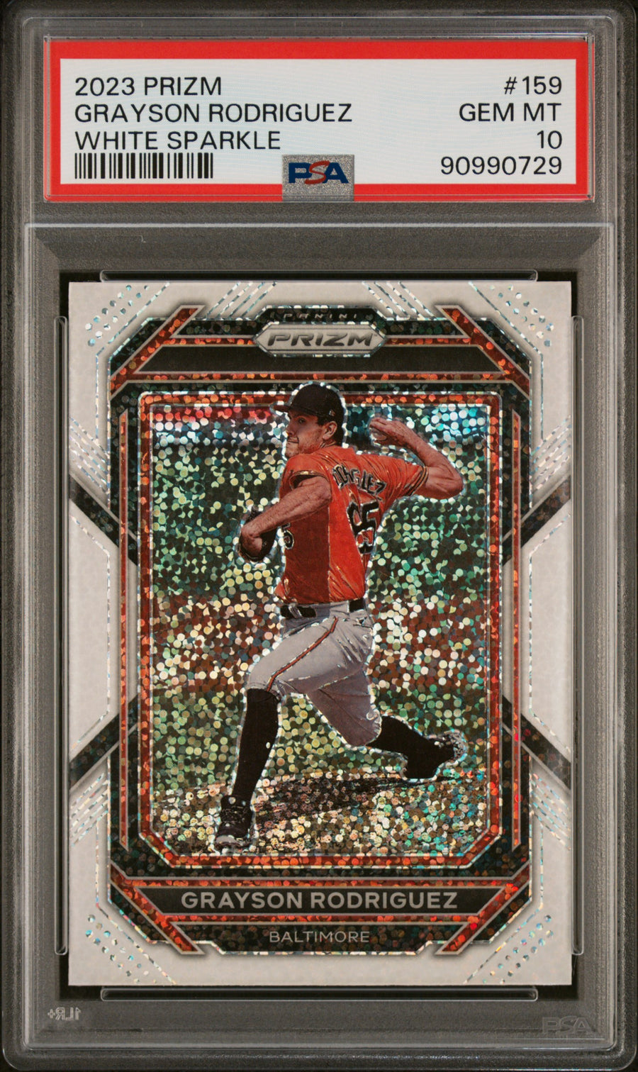 2023 Panini Prizm #159 Grayson Rodriguez White Sparkle PSA 10 — Front