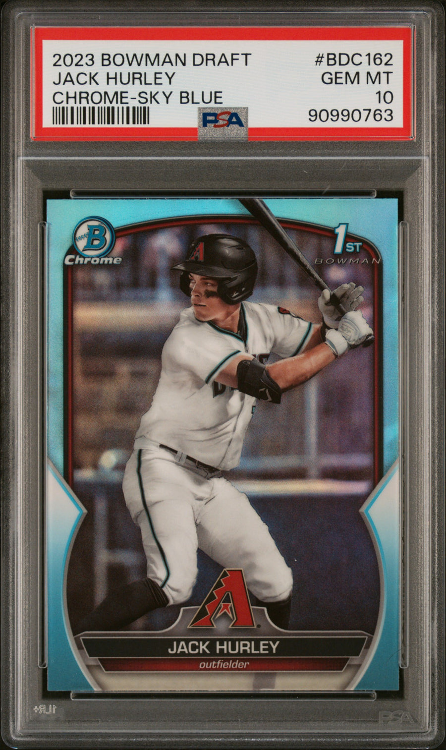 2023 Bowman Draft Chrome #BDC162 Jack Hurley Sky Blue Refractor PSA 10 — Front