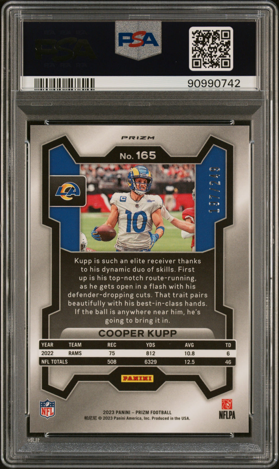 2023 Panini Prizm #165 Cooper Kupp Orange 197/249 PSA 9 — Back