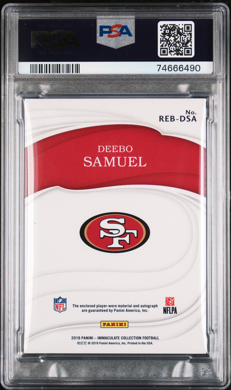 2019 Panini Immaculate Collection Immaculate Rookie Eye Black Autograph #DSA Deebo Samuel Gold RP PSA 9 — Back