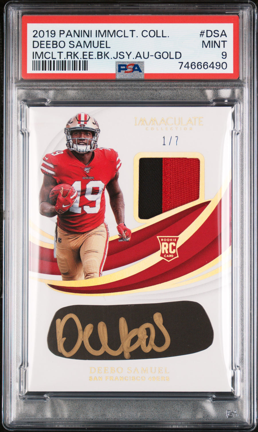 2019 Panini Immaculate Collection Immaculate Rookie Eye Black Autograph #DSA Deebo Samuel Gold RP PSA 9 — Front
