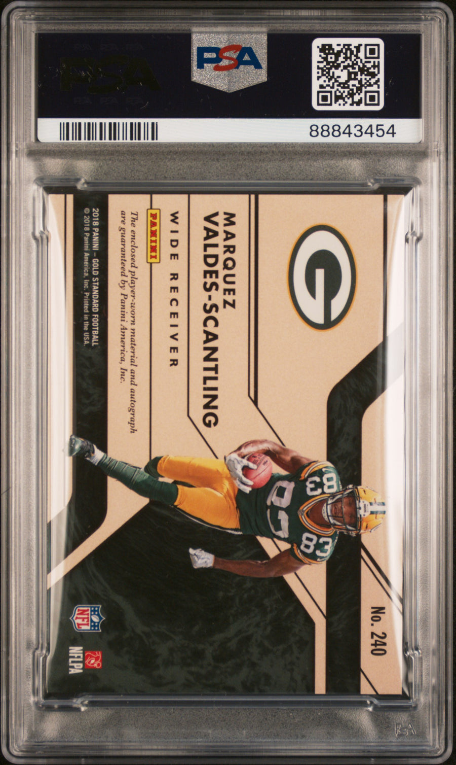 2018 Panini Gold Standard Autograph #240 M.Valdes-Scantling 17/25 Prime RP PSA 7 — Back