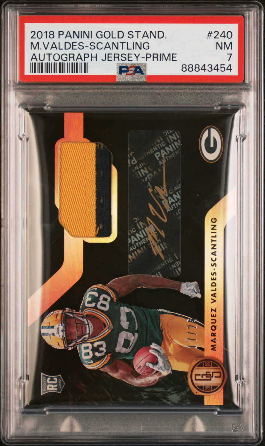 2018 Panini Gold Standard Autograph #240 M.Valdes-Scantling 17/25 Prime RP PSA 7 — Front