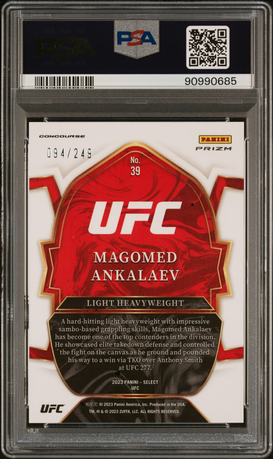 2023 Panini Select Ufc #39 Magomed Ankalaev 094/249 Light Blue PSA 7 — Back