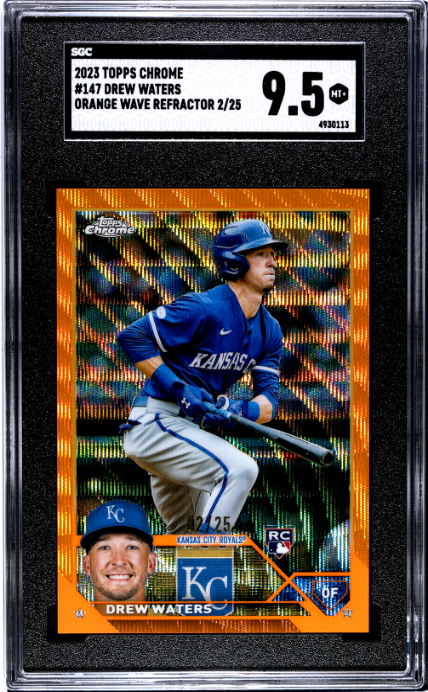 2023 Topps Chrome #147 Drew Waters 02/25 RC Orange Wave Refractor SGC 9.5 — Front