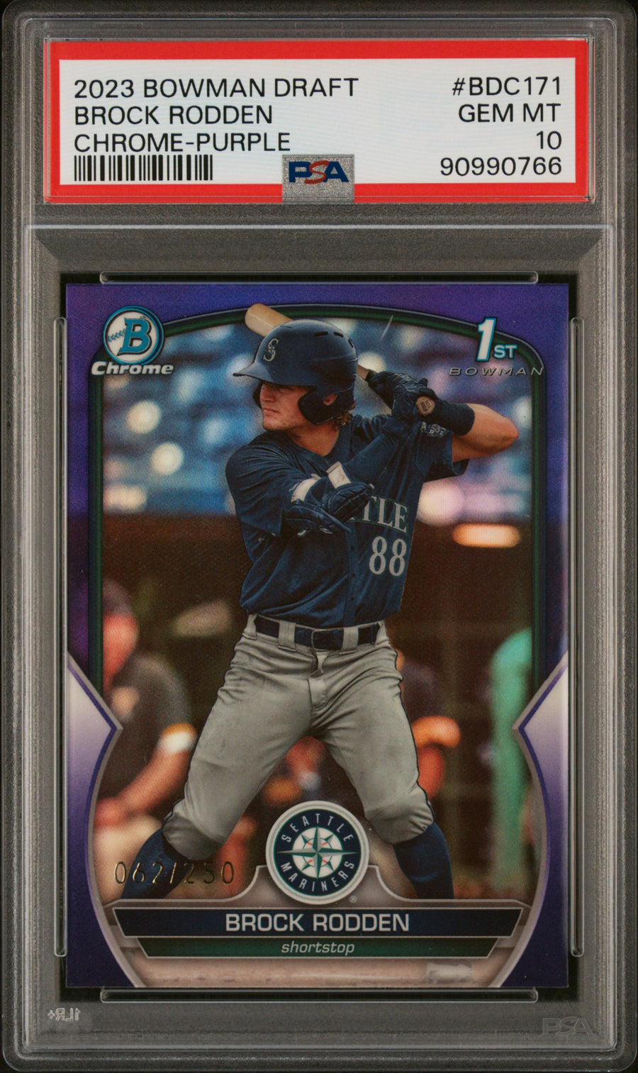 2023 Bowman Draft Chrome #BDC171 Brock Rodden 062/250 Purple Refractor PSA 10 — Front