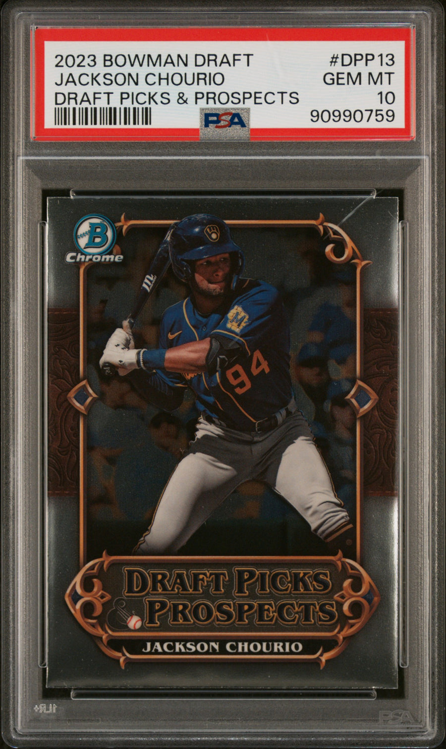2023 Bowman Draft Picks & Prospects #DPP13 Jackson Chourio PSA 10 — Front