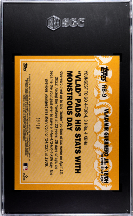 2023 Topps Record Breakers #RB-9 Vladimir Guerrero Jr. 9/10 Red SGC 8.5 — Back