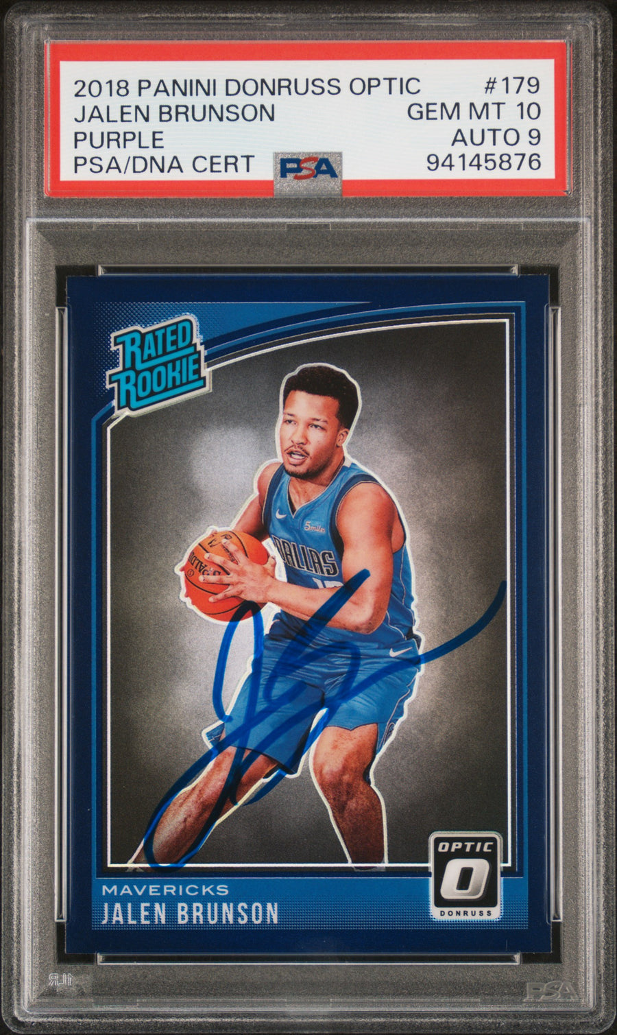 2018 Panini Donruss Optic #179 Jalen Brunson Purple RR PSA 10-9 — Front