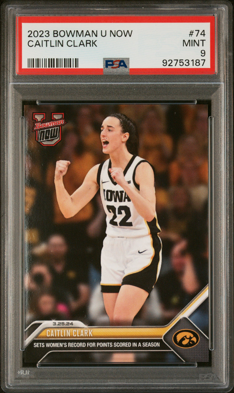 2023 Bowman U Now #74 Caitlin Clark PSA 9 — Front