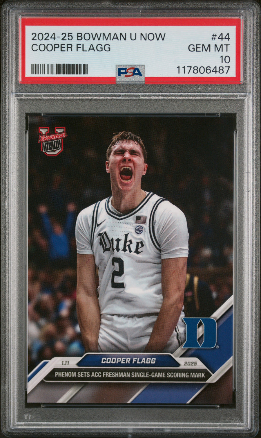 (3)2024-25 Bowman U Now #44 Cooper Flagg PSA 10 — Front