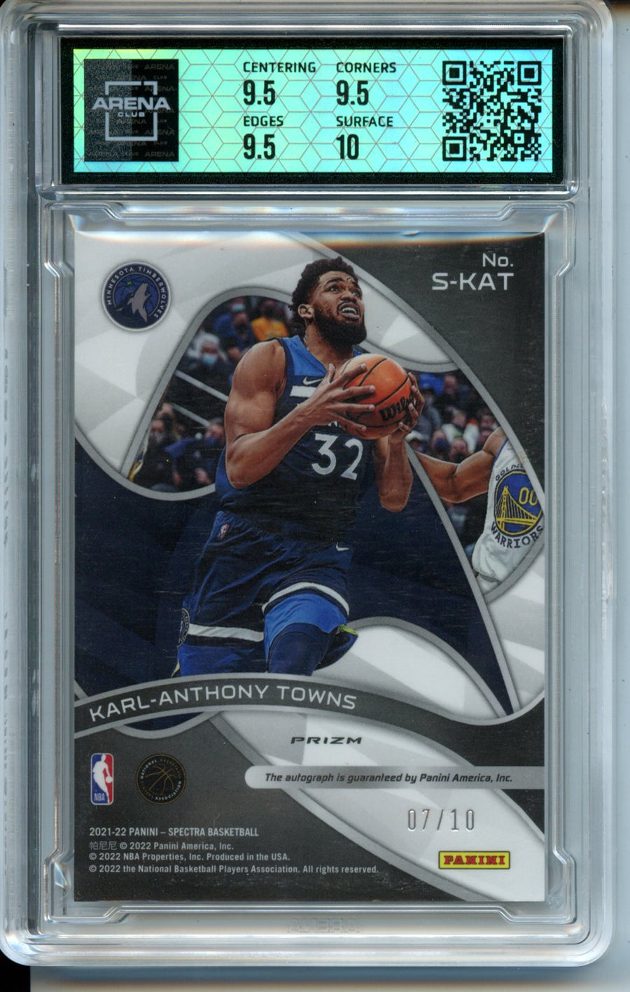 2021-22 Panini Spectra #S-KAT Karl-Anthony Towns 07/10 Signatures Gold Arena Club 10-10 — Back
