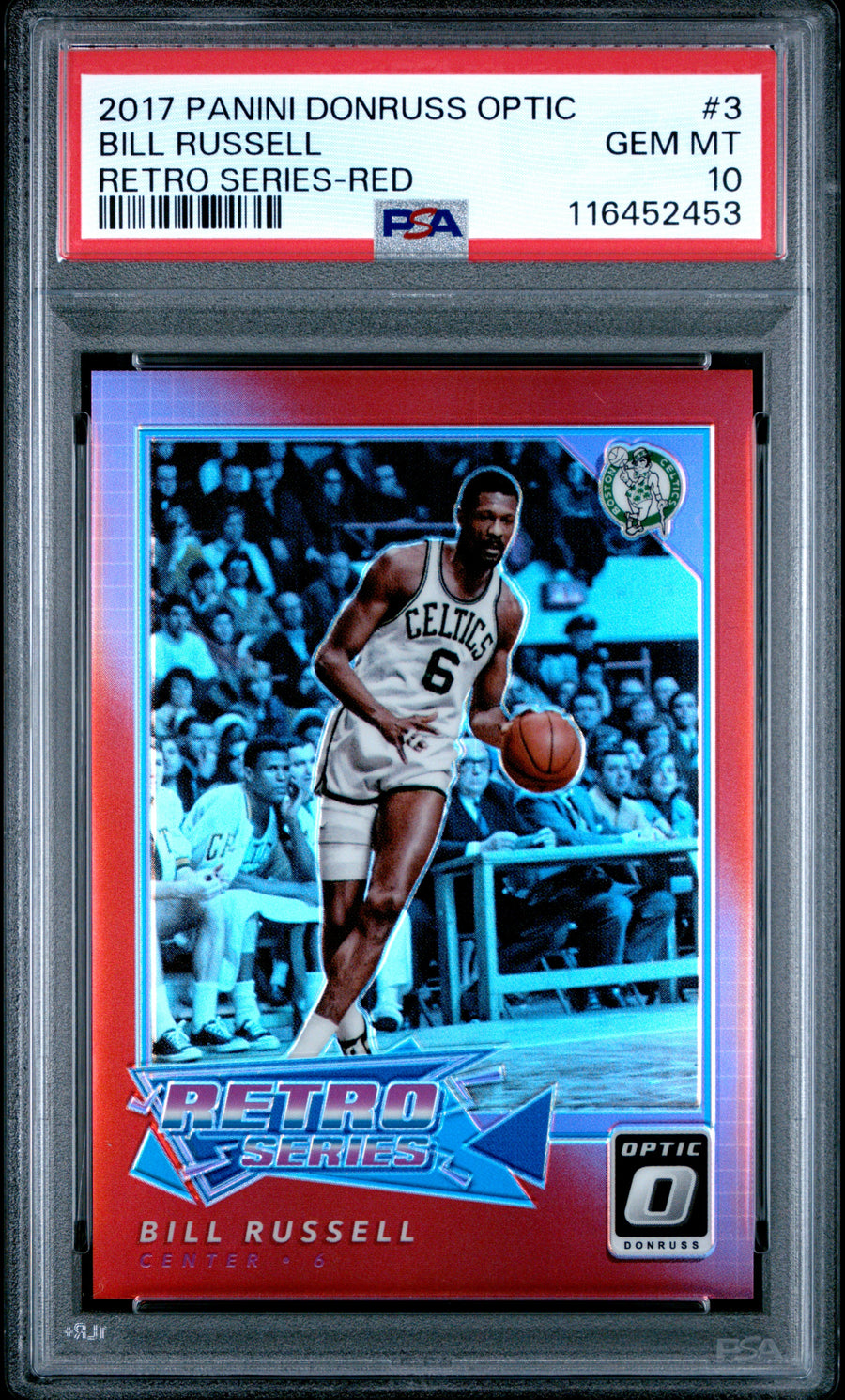 2017 Panini Donruss Optic #3 Bill Russell 18/99 Retro Series-Red PSA 10 — Front