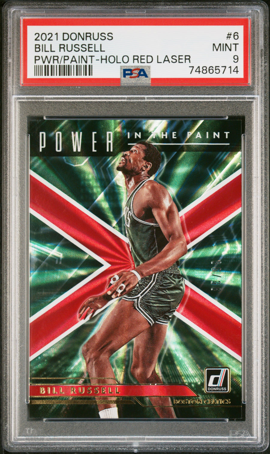 2021 Panini Donruss Power In The Paint #6 Bill Russell 95/99 Holo Red Laser PSA 9 — Front