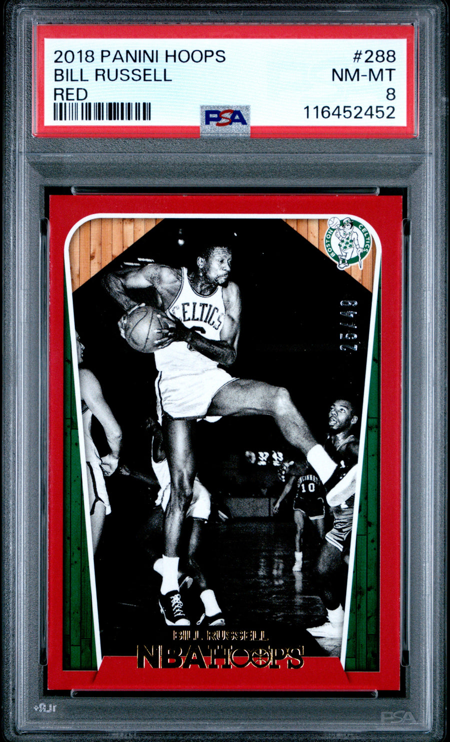 2018 Panini Hoops #288 Bill Russell 25/49 Red PSA 8 — Front