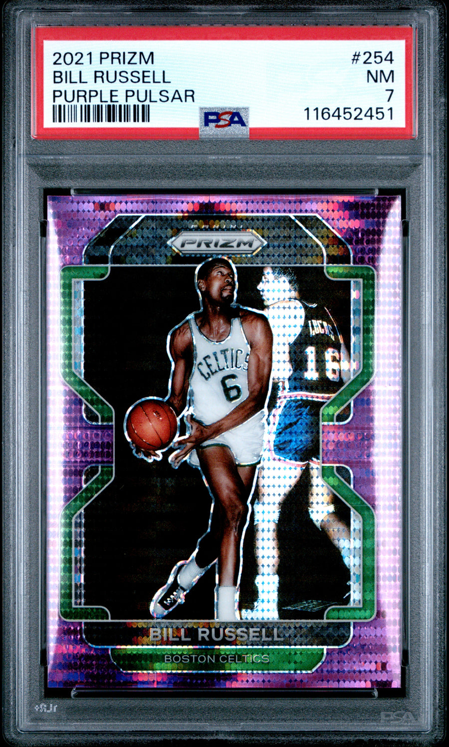 2021 Panini Prizm #254 Bill Russell 21/35 Purple Pulsar PSA 7 — Front