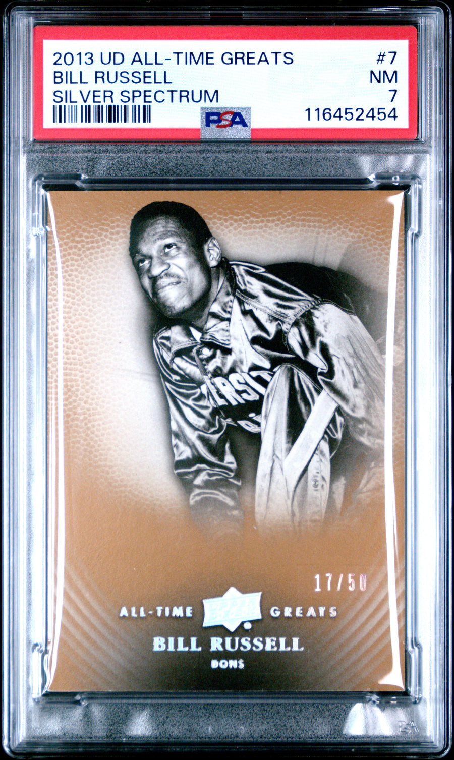 2013 Upper Deck All-Time Greats #7 Bill Russell 17/50 Silver Spectrum PSA 7 — Front