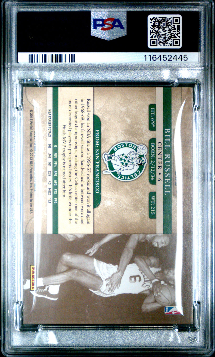 2012 Panini Gold Standard #202 Bill Russell 305/349 PSA 9 — Back