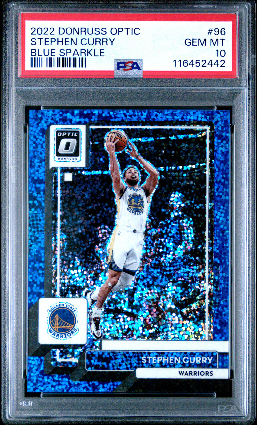 2022 Panini Donruss Optic #96 Stephen Curry 002/180 Blue Sparkle PSA 10 — Front